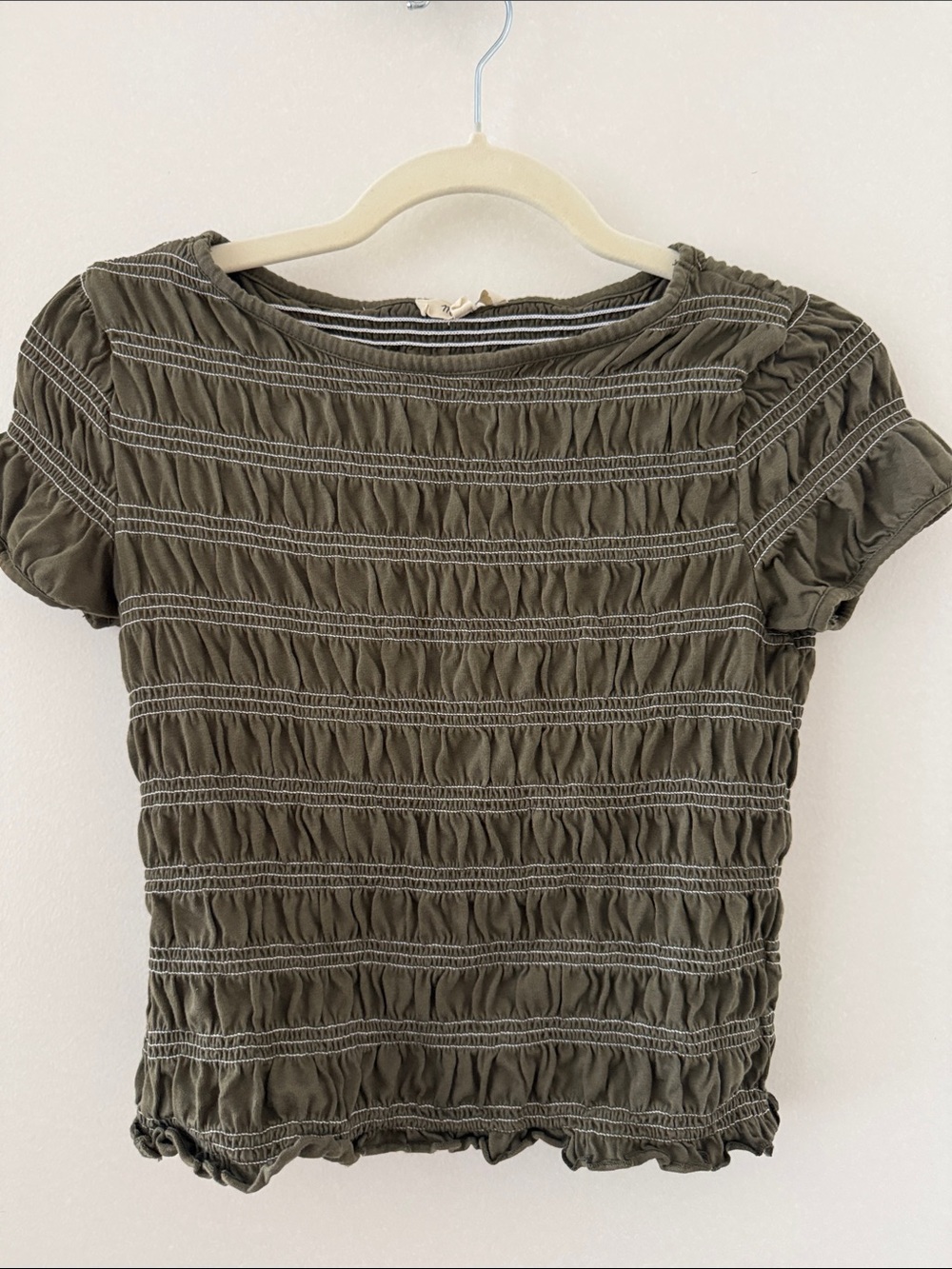 Madewell Olive Green Ruched Short Sleeve Tee